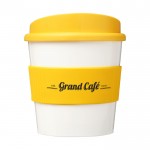 Mini koffiemok met siliconen en 360º bedrukt kleur geel met logo