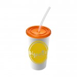 Glas met rietje 360º bedrukt kleur oranje met logo