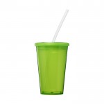 Bedrukt glas met rietje kleur limoen groen vooraanzicht
