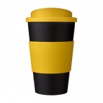 Bedrukte koffiebekers met grip kleur geel tweede weergave voorkant