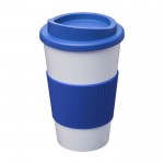 Plastic to go bedrukte koffiebekers in eco-tasje kleur blauw