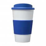 Plastic to go bedrukte koffiebekers in eco-tasje kleur blauw tweede weergave voorkant