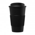 Bedrukte koffiebekers met grip kleur zwart tweede weergave voorkant