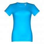 Getailleerde dames shirts met logo in de kleur cyaan blauw