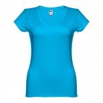 Bedrukte T-shirts met V-hals voor dames in de kleur cyaan blauw