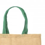Duurzame jute tas met logo kleur handvat groen