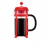 Groot koffiezetapparaat van staal, kunststof en glas kleur rood