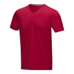 Bio katoenen T-shirts met logo en V-hals in de kleur rood