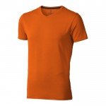 Bio katoenen T-shirts met logo en V-hals in de kleur oranje