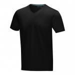 Bio katoenen T-shirts met logo en V-hals in de kleur zwart