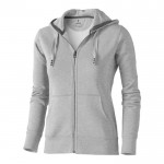 Dames hoodie met logo en rits, 300 g/m2 in de kleur grijs