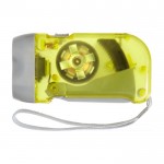 Dynamo kunststof zaklamp met 2 LED-lampjes en batterij kleur geel eerste weergave