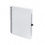 Promotie A5 notitieboekje met ringband en pen kleur wit