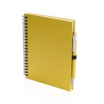 Promotie A5 notitieboekje met ringband en pen kleur geel