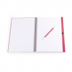 A4 notitieboekje met ringband en pen kleur rood derde weergave