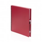 A4 notitieboekje met ringband en pen kleur rood