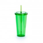 Plastic glas (750ml) met schroefdop en rietje kleur groen