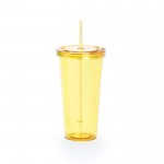 Plastic glas (750ml) met schroefdop en rietje kleur geel