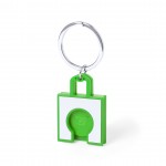 Sleutelhanger met munt in de vorm van een winkelmandje kleur groen