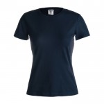 Katoenen dames T-shirts met logo, 150 g/m2 in de kleur donkerblauw