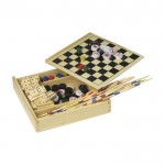 Set van 5 spellen in een houten kist kleur hout eerste weergave