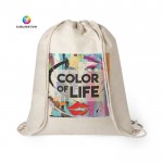 Eco polyester rugzakken met logo & trekkoord naturel kleur