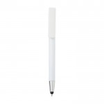 Metallic tactiele pen met mobiele telefoonhouder kleur wit eerste weergave
