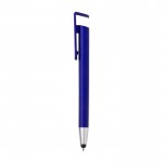 Metallic tactiele pen met mobiele telefoonhouder kleur blauw tweede weergave