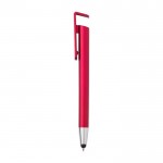 Metallic tactiele pen met mobiele telefoonhouder kleur rood derde weergave