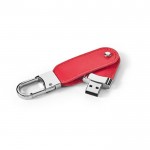 Lederen USB-stick met karabijnhaak kleur rood tweede weergave
