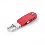 Lederen USB-stick met karabijnhaak kleur rood