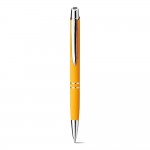 Pen met naam en zachte rubberen afwerking kleur geel