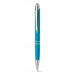 Pen met naam en zachte rubberen afwerking kleur lichtblauw