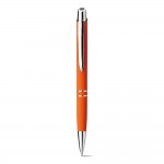 Pen met naam en zachte rubberen afwerking kleur oranje