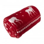 Fleece deken met rendierenprint kleur rood eerste weergave