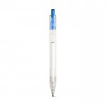Transparante bedrukte pen met gekleurde drukknop kleur blauw eerste weergave