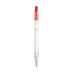 Transparante bedrukte pen met gekleurde drukknop kleur rood eerste weergave