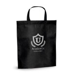 Non-woven tote bag met korte hengsels 80 gr/m2 kleur zwart met logo