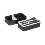Dubbele lunchbox met afscheider en bestek kleur zwart derde weergave