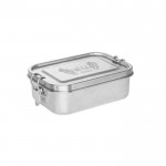 Lunchbox van gerecycled rvs met zijsluiting 750 ml kleur mat zilver afbeelding met logo