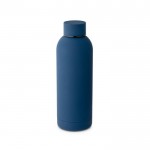 Rvs waterfles met logo en rubberen afwerking kleur marineblauw