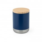 Thermosbeker bedrukken met bamboe deksel kleur marineblauw