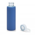 Sportieve glazen waterfles met logo kleur blauw eerste weergave