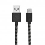 Kabel van RPET van 1 meter met twee USB-A en USB-C connectoren kleur zwart Derde weergave