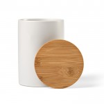 Keukenpot van keramiek met bamboe deksel 980ml kleur wit Tweede weergave