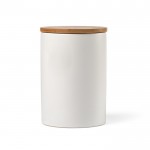 Keukenpot van keramiek met bamboe deksel 980ml kleur wit Derde weergave