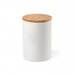 Keukenpot van keramiek met bamboe deksel 980ml kleur wit