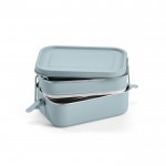 Dubbele lunchbox van gerecycled roestvrij staal met gespen 1,2L kleur gemarmerd blauw Tweede weergave