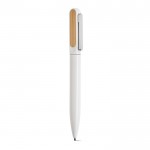 Pen van gerecycled aluminium en bamboe met blauwe Dokumental® inkt kleur wit