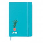 Pocket notitieboekje voor bedrijven kleur turkoois vierde weergave met logo